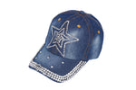 Denim Rhinestone Star (in middle) Design Hat, Womens Baseball Cap, Adjustable