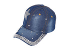 Denim Rhinestone Star (on side) Design Hat, Womens Baseball Cap, Adjustable
