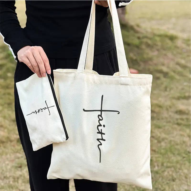 Faith Canvas Tote and Pouch Set – Inspirational Gift