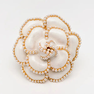 Camellia Pearl Enamel Brooch Pin - White