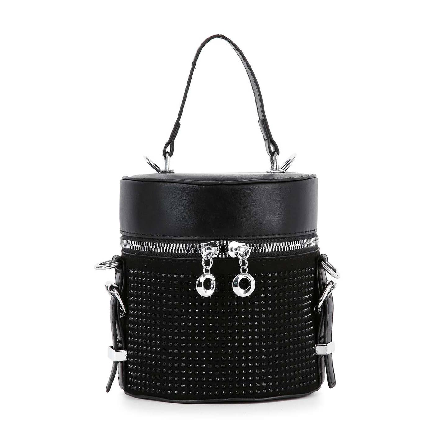 Petite Rhinestone Cylindrical Evening Bag-Black