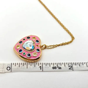 Enamel Pink Heart-Shaped Photo Album Pendant Necklace