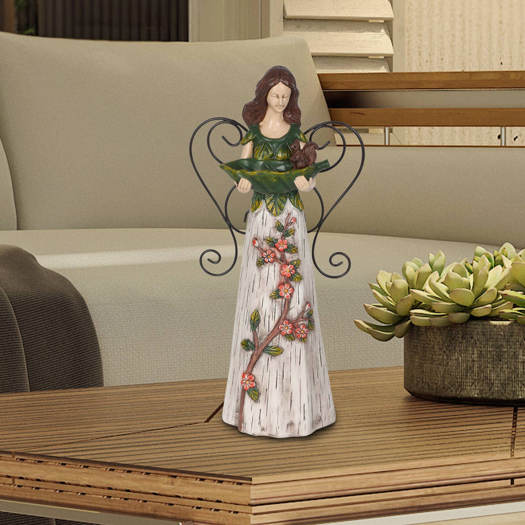 Floral Woodland Angel Holding Leaf Statuary