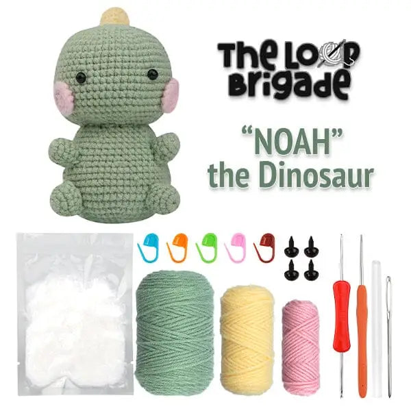 The Loop Brigade: Diy Mini Crochet Plush Toy Complete Kit For Beginners - Noah the Dinosaur