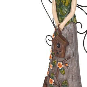 Floral Woodland Angel Holding Birdhouse Statuary