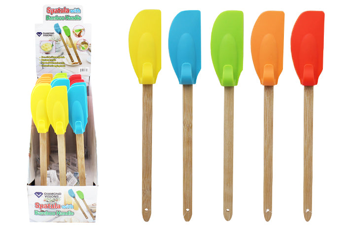 BAMBOO HANDLE SILICONE SPATULA WITH HANGER