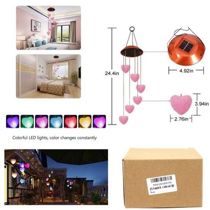 Solar Wind Chimes- Led Color Changing Hearts Solar Chimes