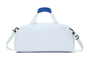 Blue and White Duffle Bag