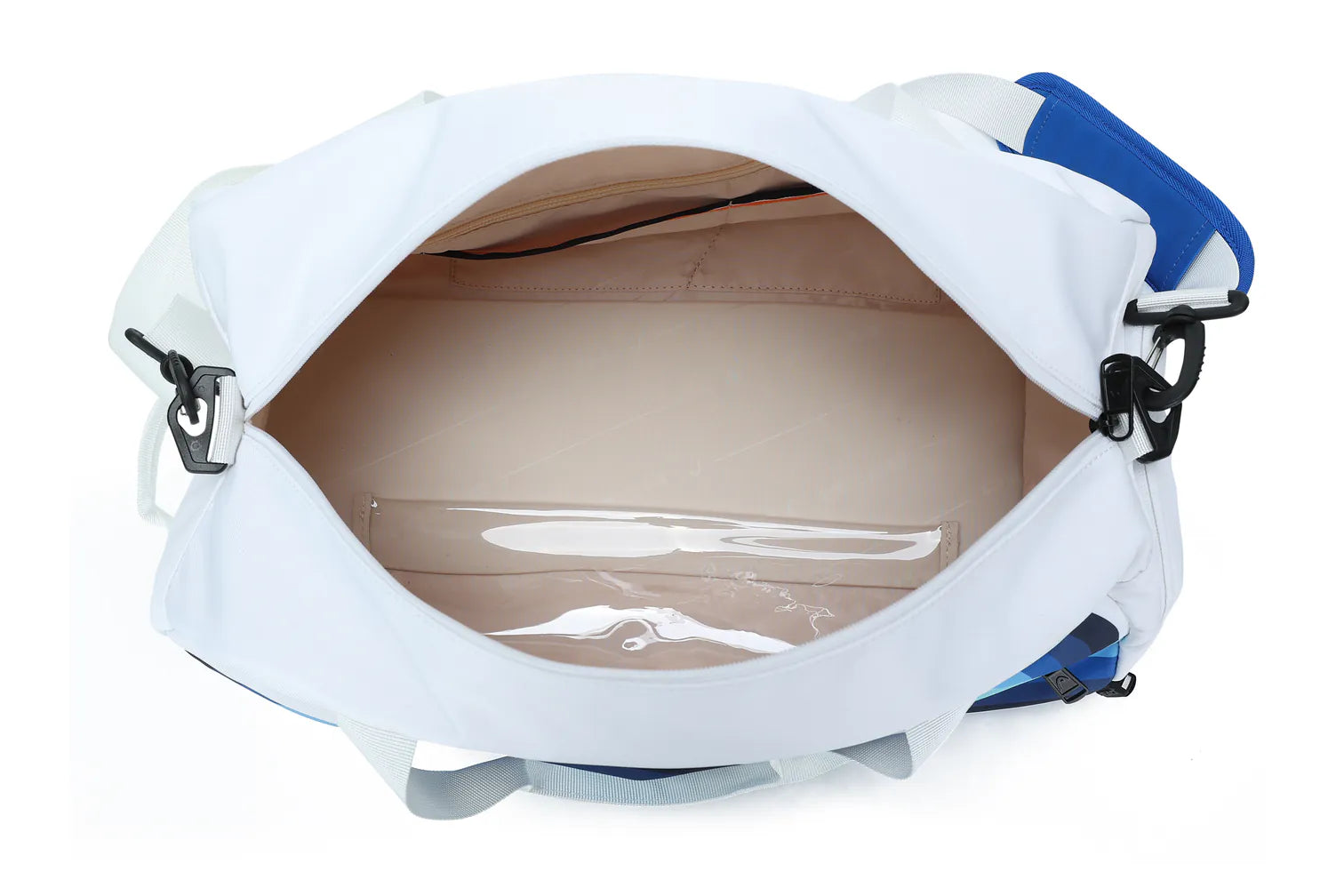 Blue and White Duffle Bag