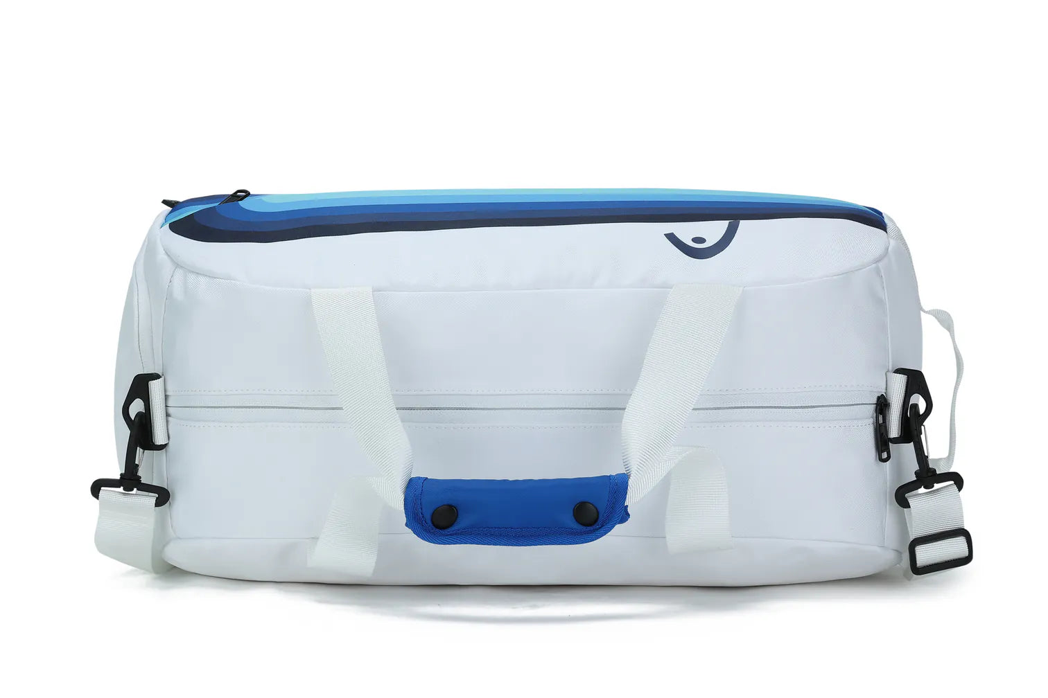 Blue and White Duffle Bag