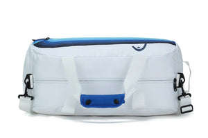 Blue and White Duffle Bag