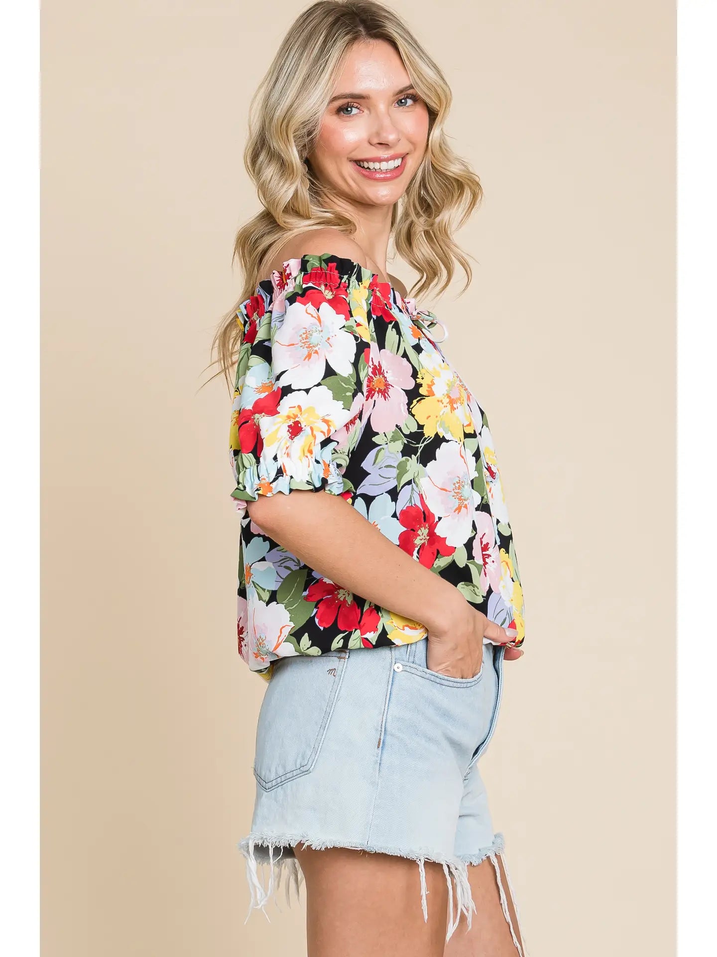 Plus Size Off shoulder Fashion Top with Puff Sleeve