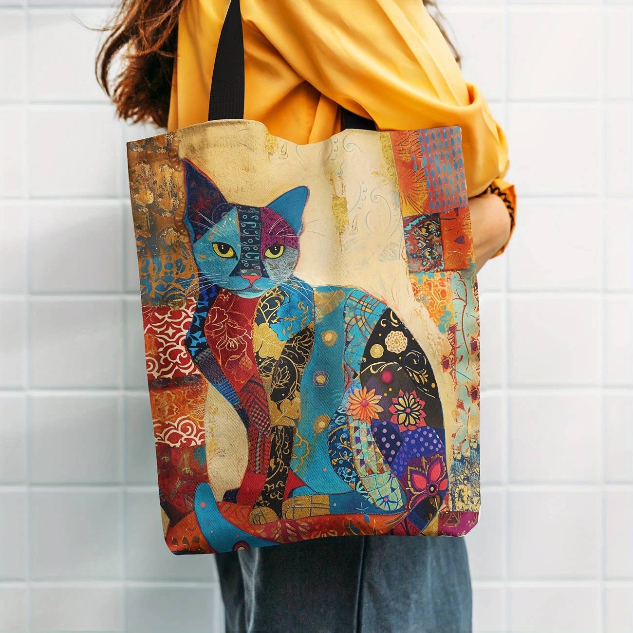 Whimsical Cat Canvas Tote Bag – 17 X 13.5