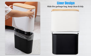 Bathroom Trash Can with Lid, 10 Liter/2.6 Gallon Small Garbage Can Dog Proof, Modern Waste Basket with Press Top, Slim Plastic Kitchen Trash Bin for Bedroom, Toilet, Office (White)