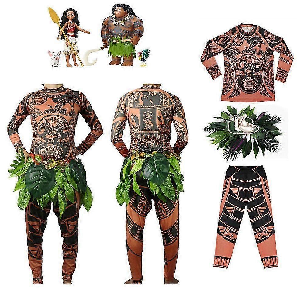 Maui Tattoo T Shirt/Pants Halloween Adult Mens Women Cosplay Costumes with Leaves Decor Blattern Halloween Adult Cosplay-Adult XXL