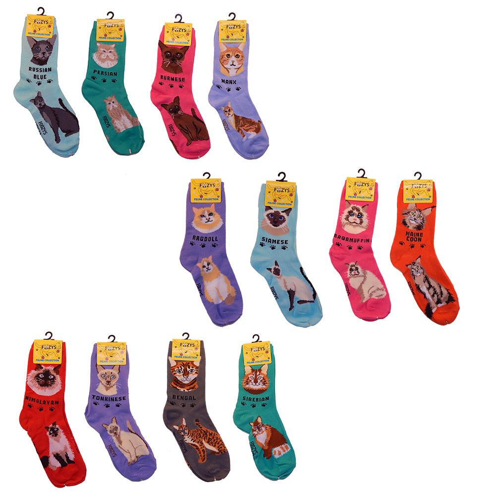 Foozys Women's Cat Socks Assorted Colors 78% Polyester 20% Nylon 2% Spandex
