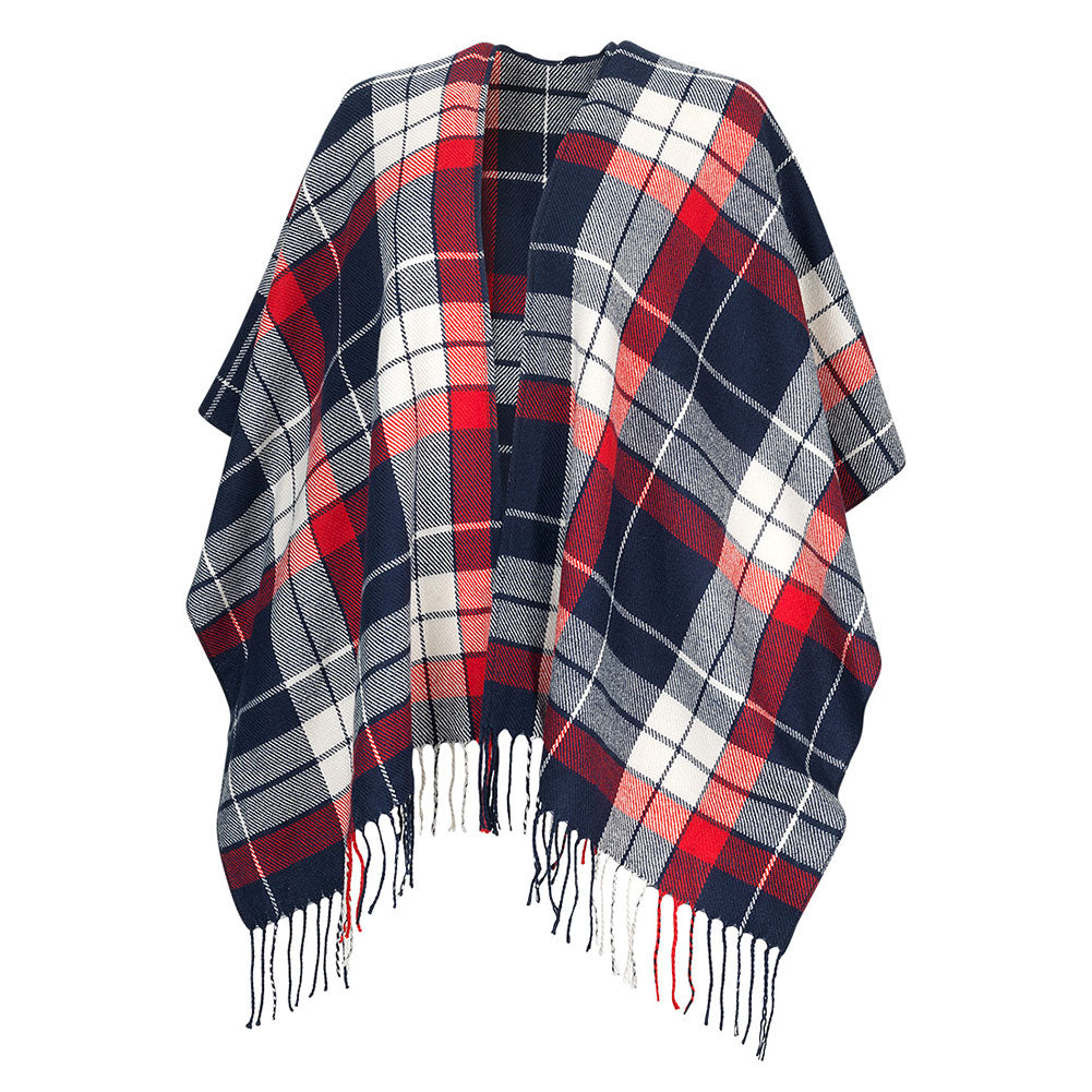 Viv & Lou Red Navy Plaid Kennedy Shawl 100% Acrylic 41x57x28 One Size Fits Most