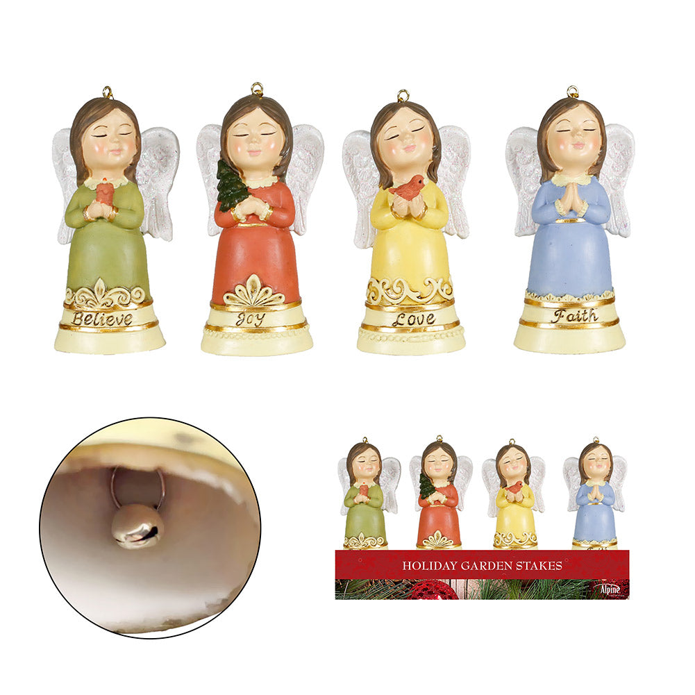 Alpine Heavenly Christmas Angel Bell Ornament 4 Asst Ceramic 2.25x1.5x4H