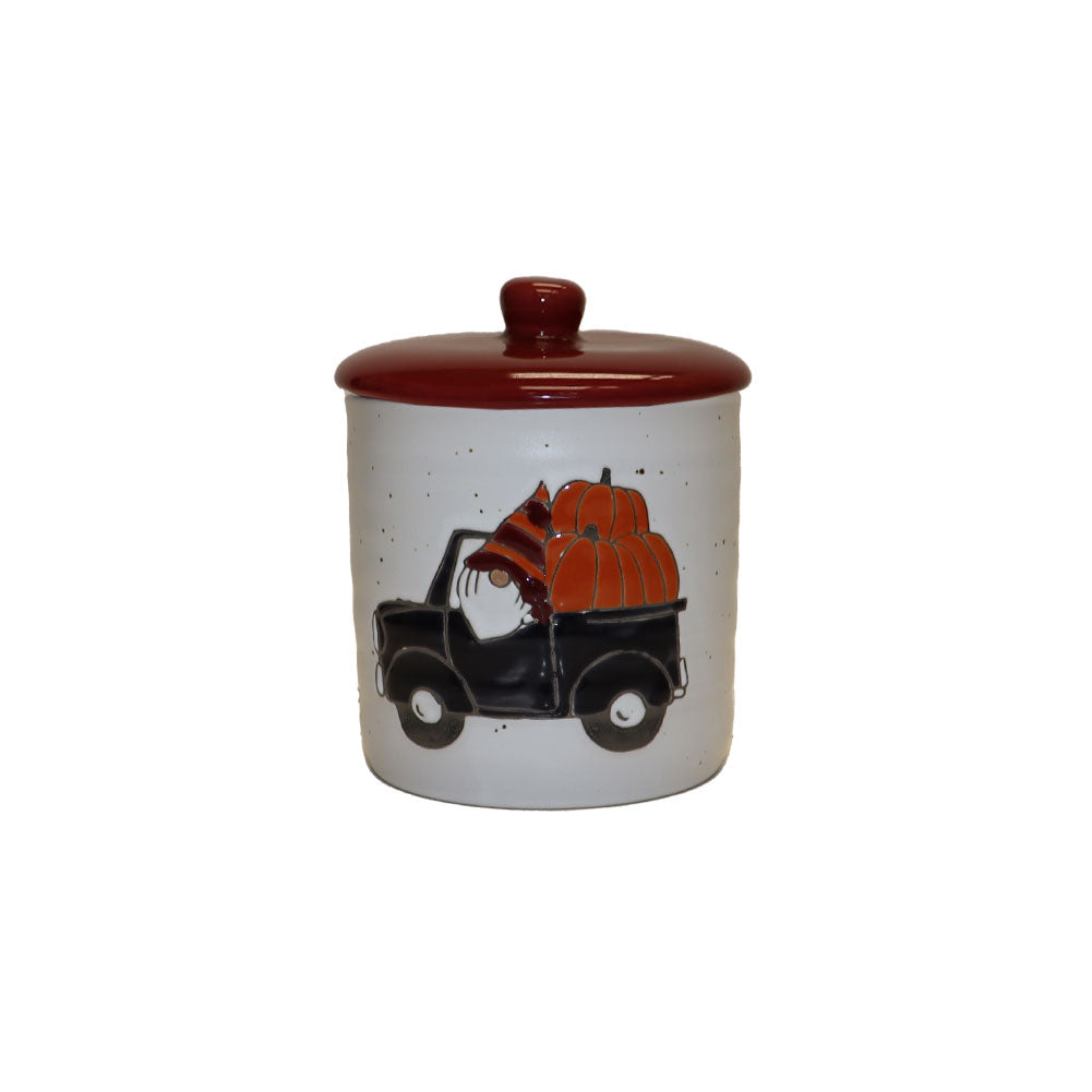 Sheffield Home Gnome Driving Pumpkin Truck Ceramic Canister