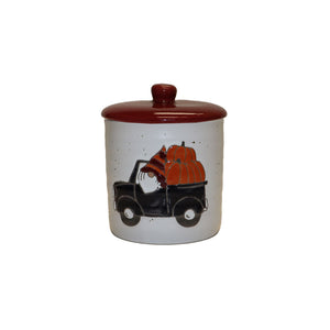 Sheffield Home Gnome Driving Pumpkin Truck Ceramic Canister