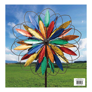 Multi-Color Petals Flower Wind Spinner Metal 20"x73"H