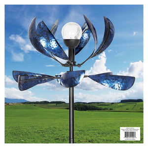 Shades Of Blue Tulip & Blades Solar LED Wind Spinner Metal 19"x75"H