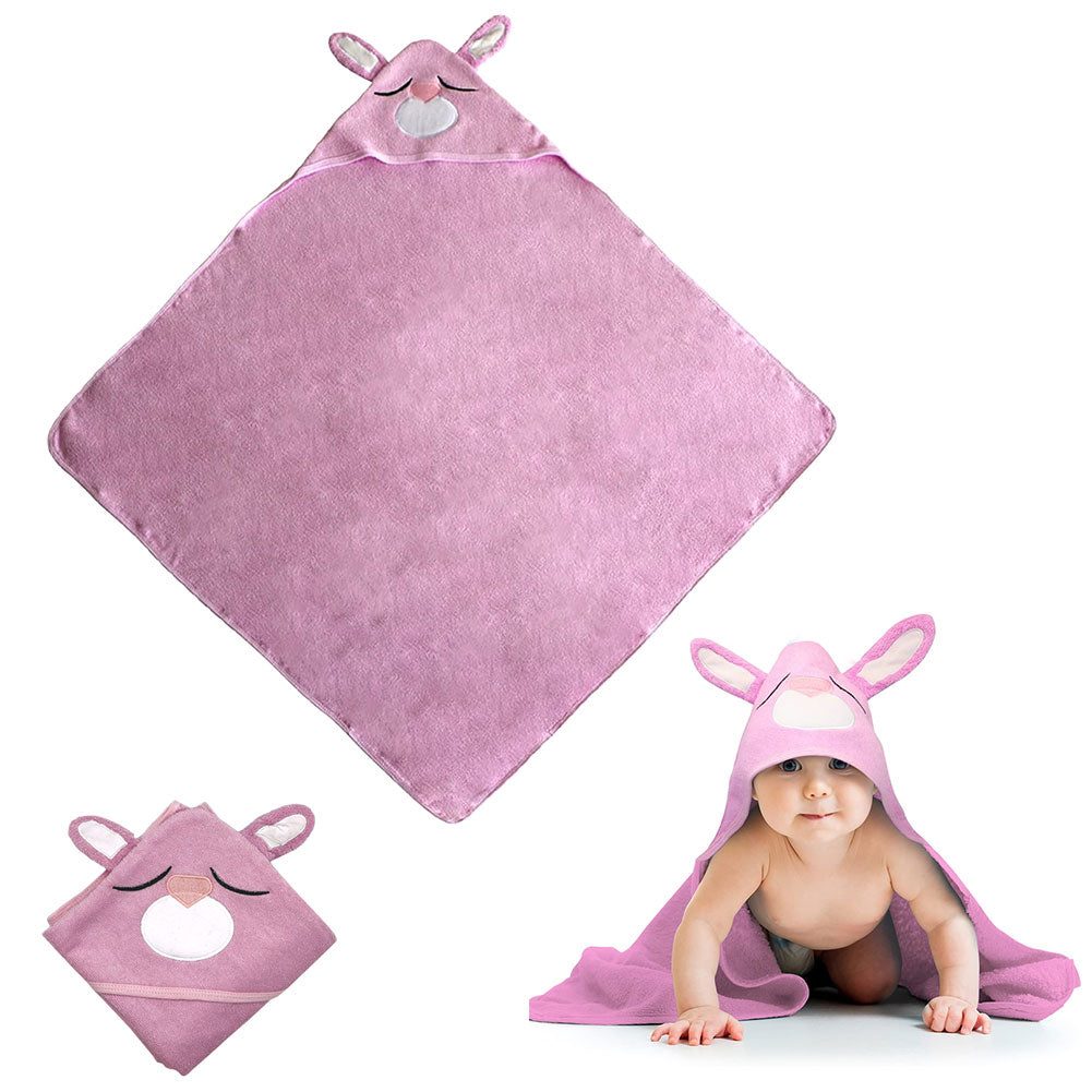 Liname Organic Bamboo Hooded Baby Bath Towel 40x28 Pink Rabbit