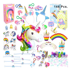 Unicorn Party Favors 144 Pcs Tattoos, Bags, Wristbands, Bracelets, Stampers Etc.