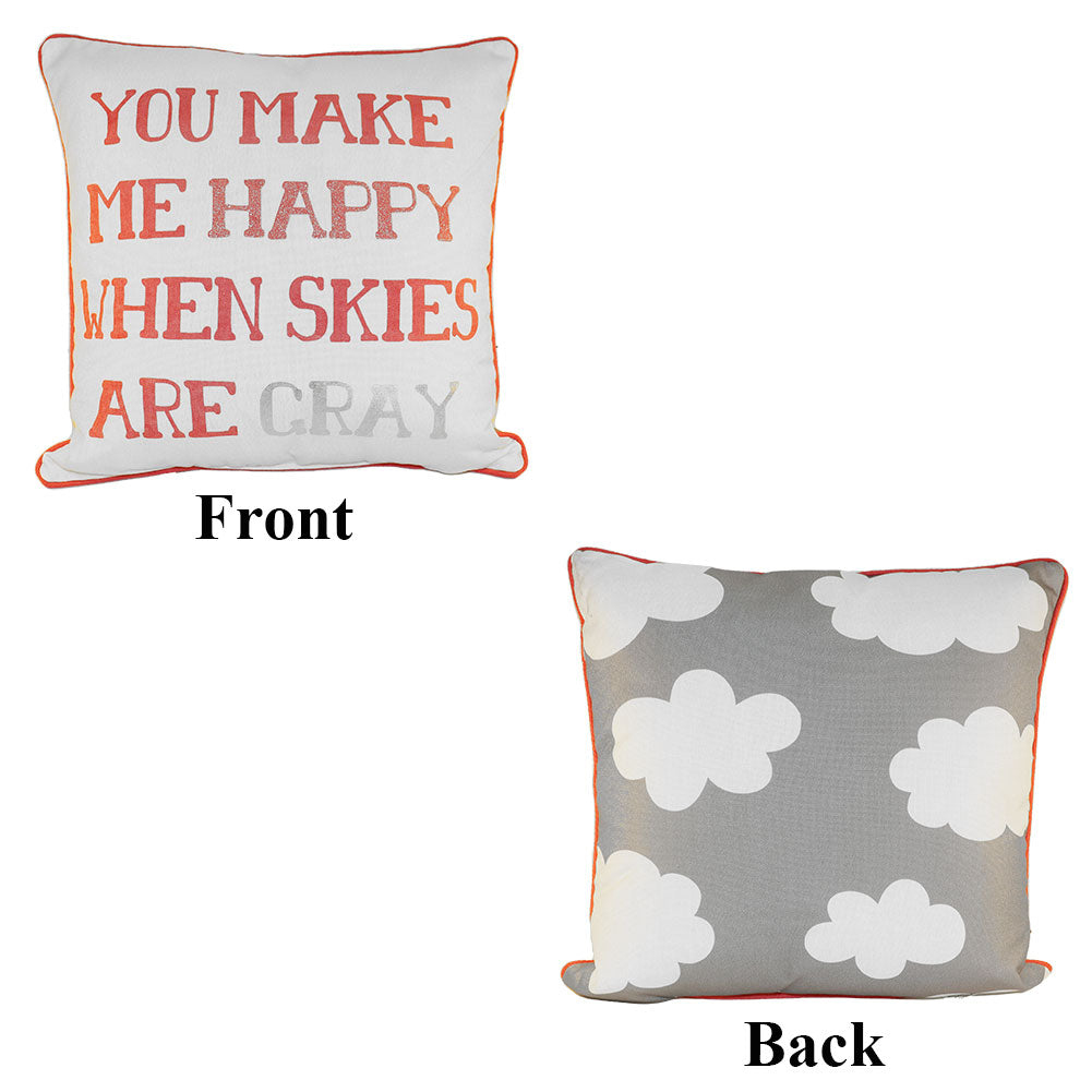 Pink & Silver Make Me Happy When Skies Are Gray Printed Reversible Pillow 17"x17"