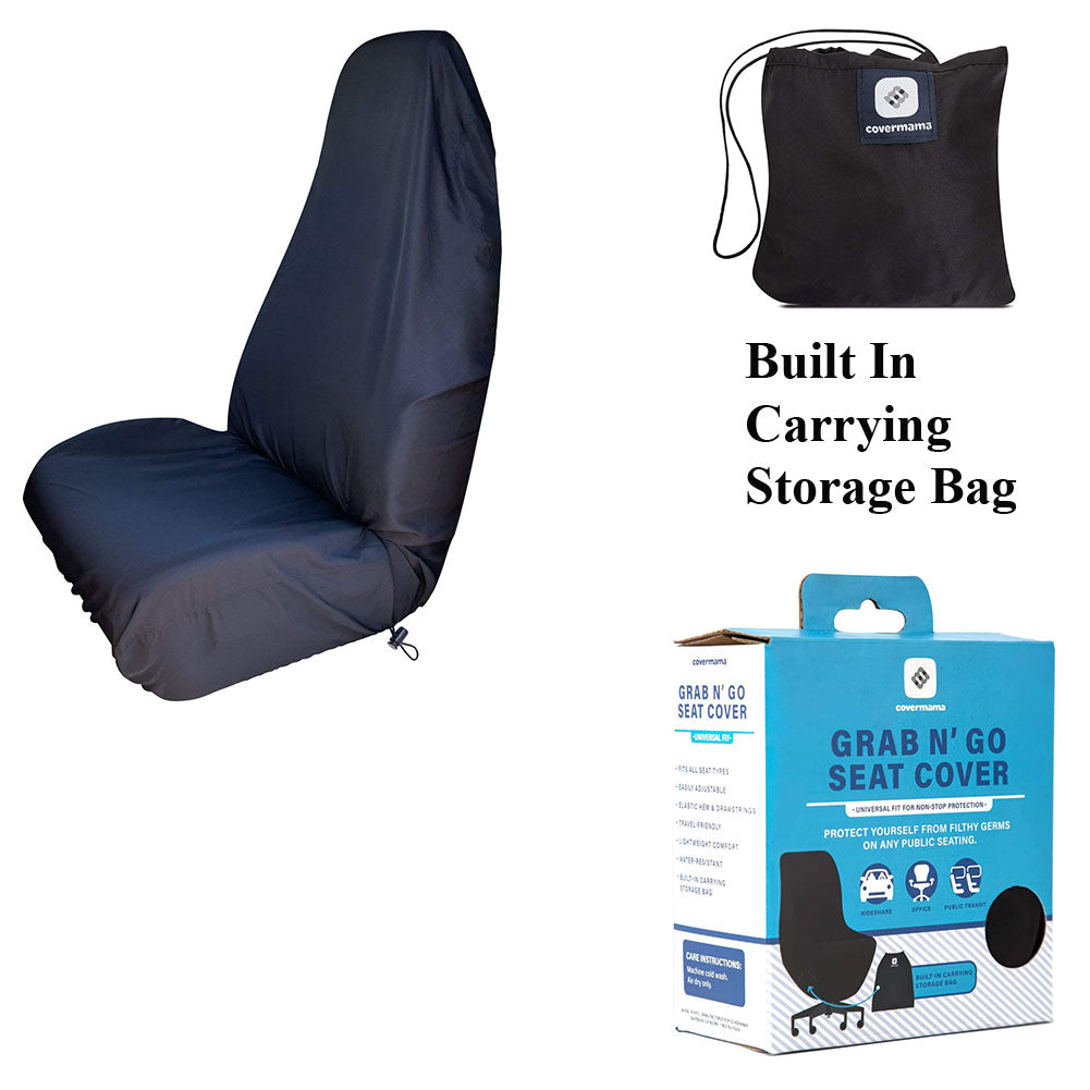 Grab N' Go Seat Cover Universal Fit w/Built In Carry Storage Bag Black