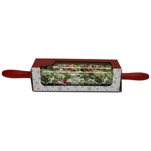 Rolling Pin Holly Berry Ceramic w/Wood Painted Handles 2.45"Dx17.45" Long