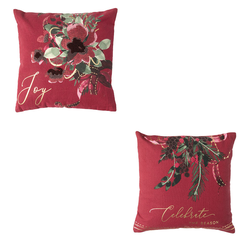 Christmas Joy / Celebrate Printed Pillow Set/2 Cotton Cover 18"x18"