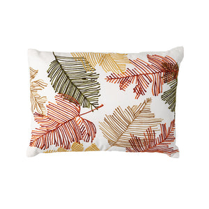 Fall Multicolor Stitched Leaves Pillow Cotton Cover w/Zipper, Polyester Fill 19"x13"H