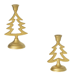 Christmas Tree Shape Taper Holder Set/2 Metal 5.25"x3.75"x8"H, 4.75"x4.5"x10"H