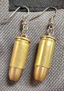 9mm Bullet Earrings, Dangle Bullet Casing