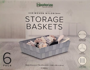 Neaterize Woven Nylon Storage Baskets 6 Pack Gray X-Small 7"x9"x2.5"H