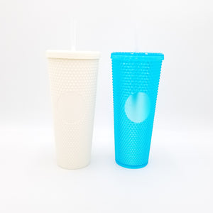 Double Wall Studded Tumbler with lid and straw Leak-Proof Lid Water Tumbler with Straw Reusable Iced Coffee Cup