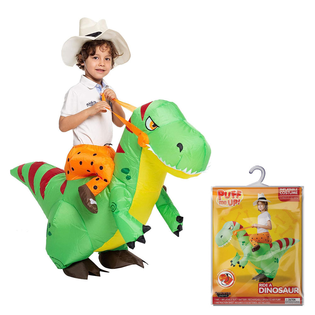 Spooktacular Creations Puff Me Up Inflatable Ride A Dinosaur w/Pump, Hat Child 7-10 Yrs
