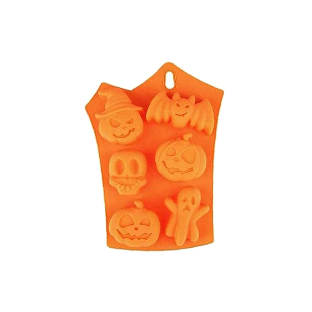 Spooky City Halloween Mini Cake Pan Silicone 6 Spooky Shapes Orange 5"X8.75"