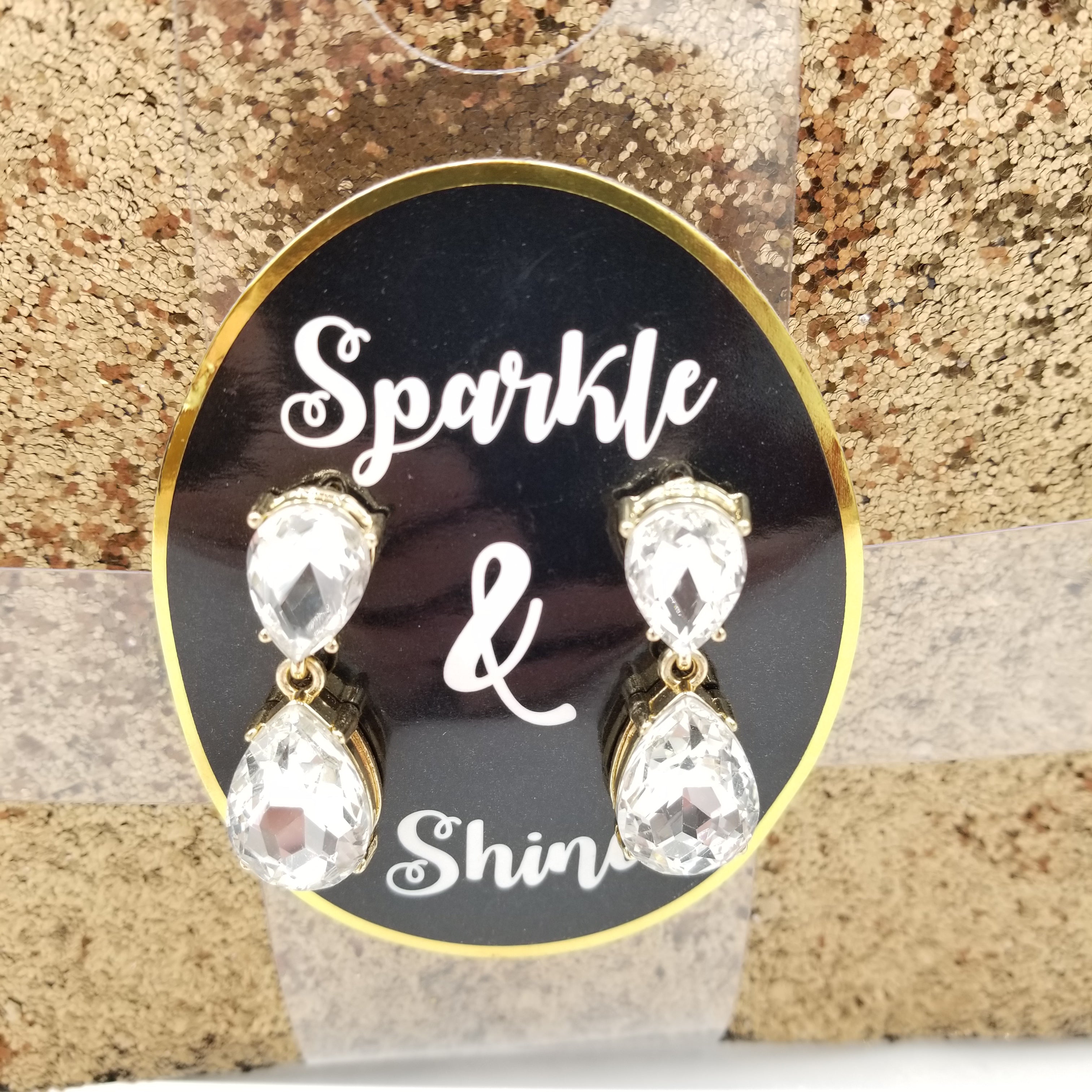SPARKLE & SHINE Cosmetic Make-up Bag and Earrings --8 x 5 in--Gold