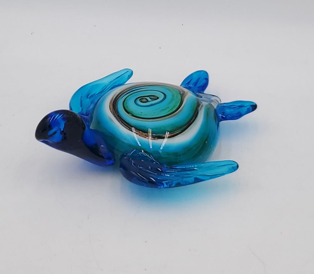 Color Swirl Turtle Coastal Art Glass Figurine/Paperweight