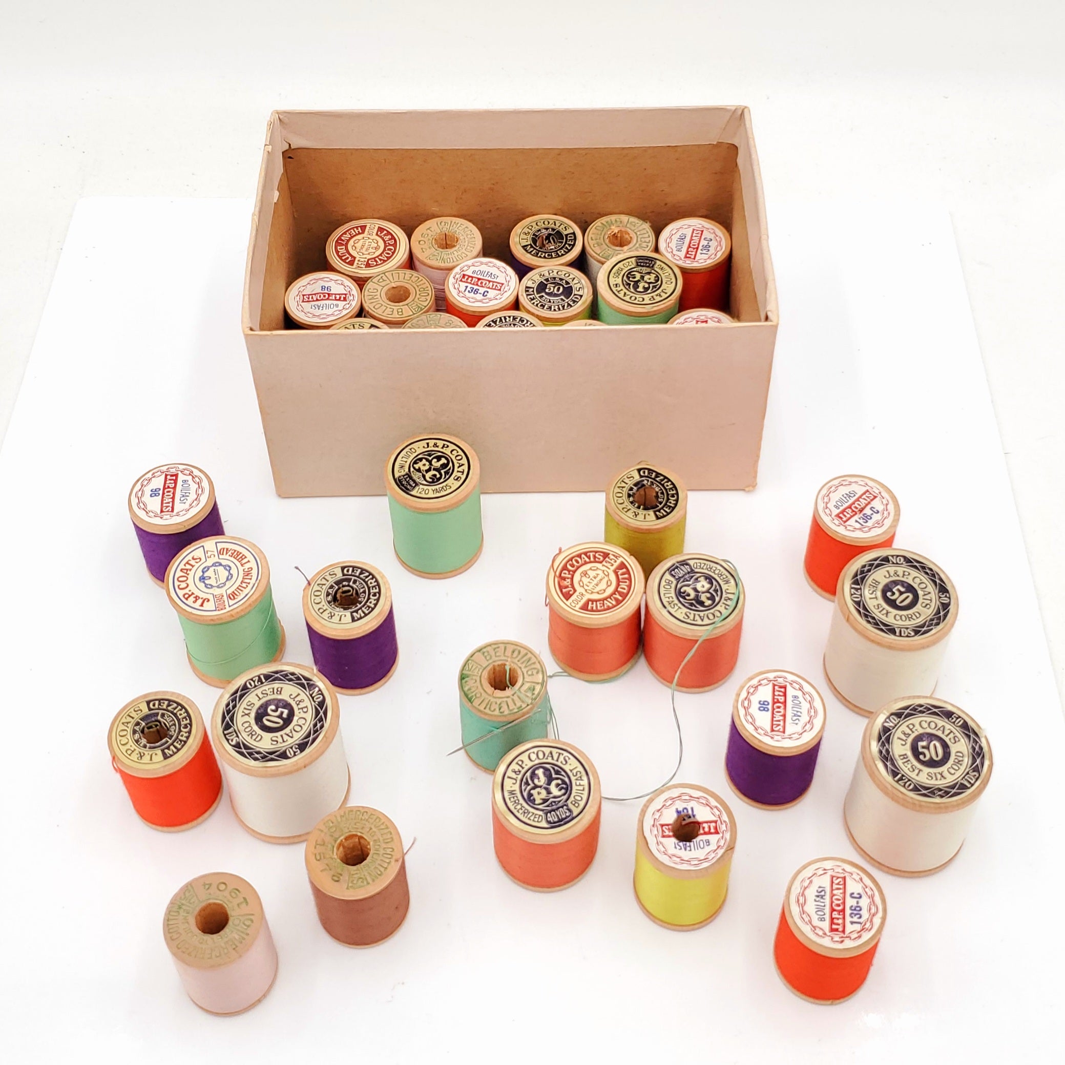 J. & P. Coats Wooden Bobbins with Thread Hooked on Pickin'