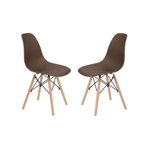 Teamson Versanora Set/2 Brown Plastic Side Dining Chair w/Wood Legs 18"x16"x32"H