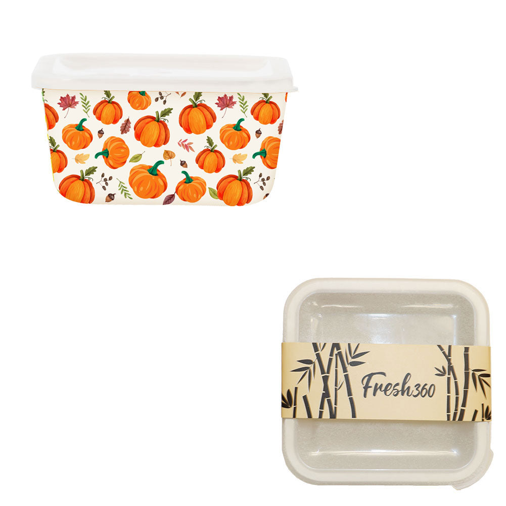 Fresh 360 Square Bamboo Food Container w/Lid Harvest Pumpkins/Leaves Large 22oz