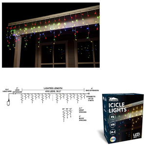 JoieDomi LED Color Changing Icicle Lights Clear Wire 416 Lights Plug In