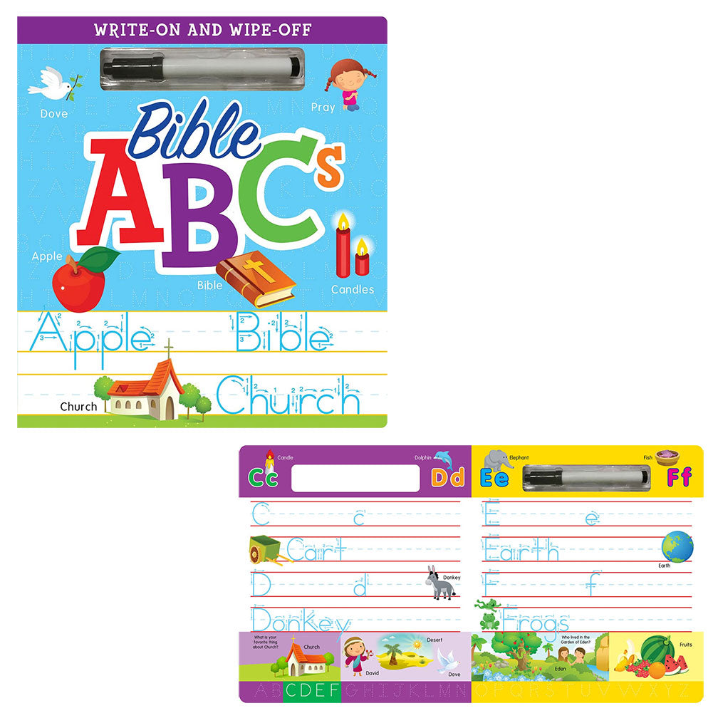 Bible ABC's Write On Wipe Off Board Book 18 pages 8"x9" w/Dry Erase Marker