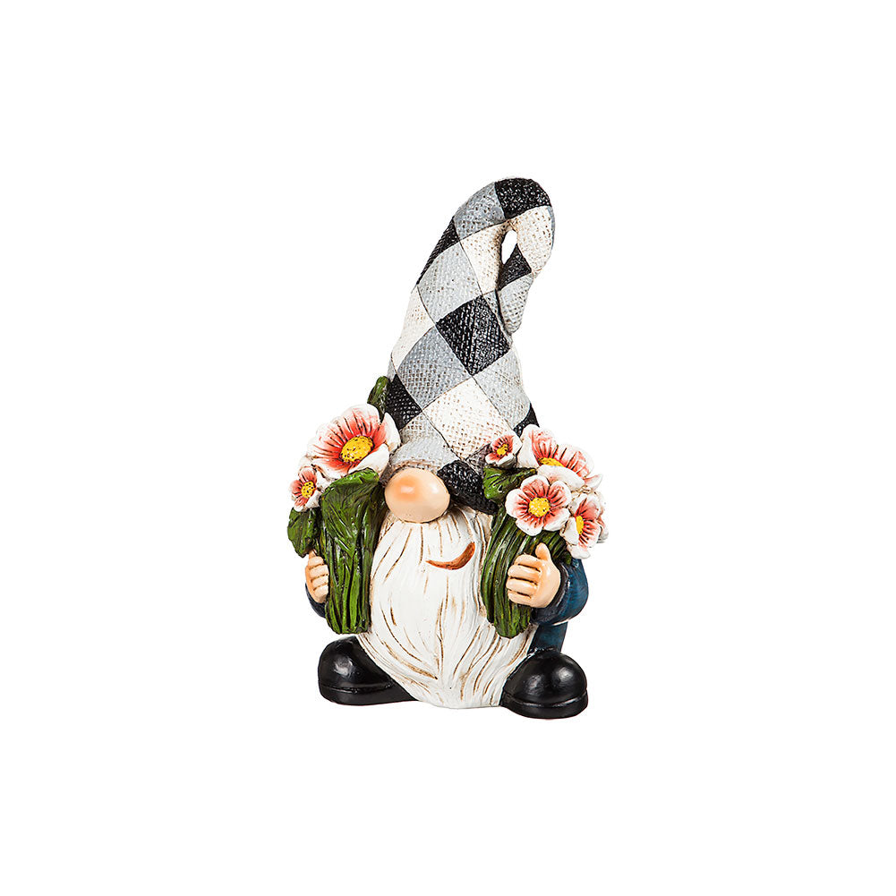 Evergreen Gnome w/Pink Flowers Garden Statuary Resin 4.5"x4"x8"H