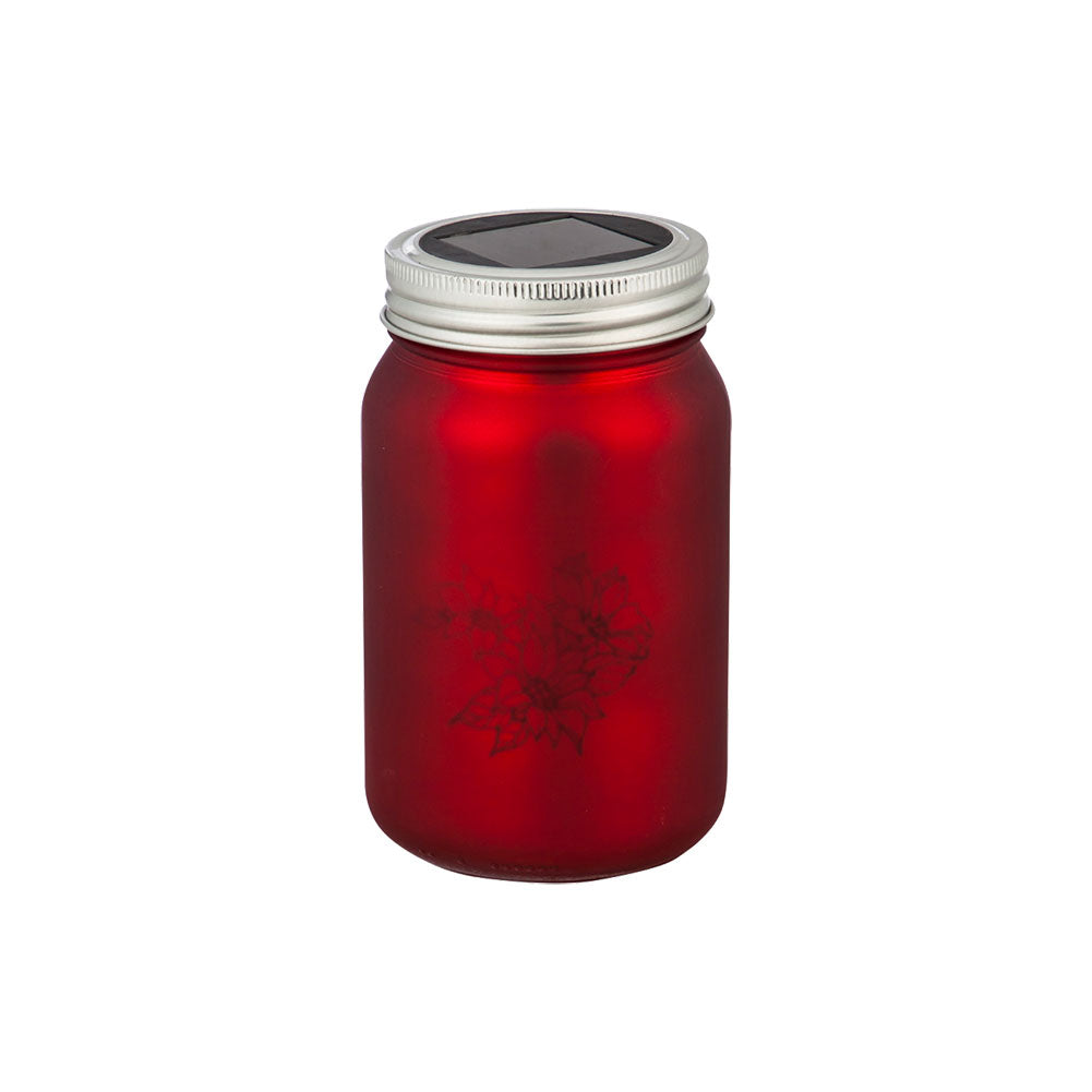 Night Garden Solar Christmas Mason Jar Red Glass/Metal/Plastic 3"Dx5.25"H