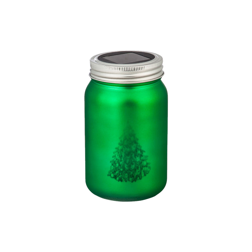 Night Garden Solar Christmas Mason Jar Green Glass/Metal/Plastic 3"Dx5.25"H