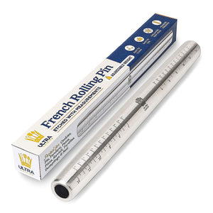 Ultra Cuisine French Rolling Pin Adjustable Weight Etched Measurements SS 15.5 Long